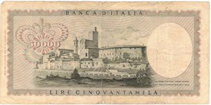 reverse: Banconote. Repubblica Italiana. 50.000 Lire Leonardo. D.M. 19 Luglio 1970. 