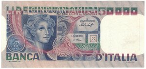 obverse: Banconote. Repubblica Italiana. 50.000 Lire Volto di Donna. D.M. 20 Giugno 1977. 