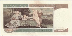 reverse: Banconote. Repubblica Italiana. 20.000 Lire Tiziano. D.M. 21-02-1975. 