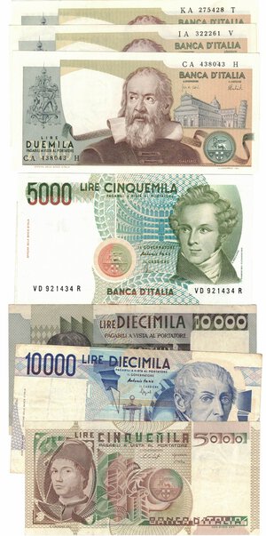 obverse: Banconote. Repubblica Italiana. Lotto di 8 pezzi. 10.000 lire, 5.000 lire, 2.000 Lire. 