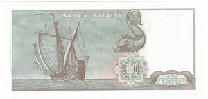 reverse: Banconote. Repubblica Italiana. 5.000 Lire Colombo. 1° Tipo. D.M. 3 Settembre 1964. 