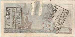 reverse: Banconote. Repubblica Italiana. 5.000 Lire Colombo. Falso D epoca con Annullo Banco di Napoli.