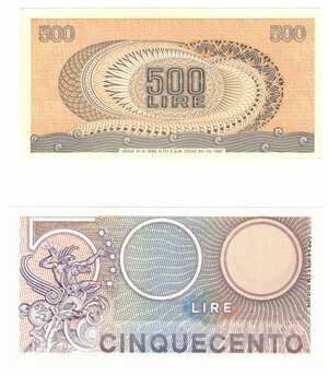 reverse: Banconote. Repubblica Italiana. Lotto di 2 pezzi. 500 Lire Aretusa e Mercurio. 