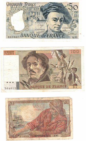 obverse: Banconote. Francia. Lotto di 6 pezzi. 10, 20 ,50, 100 Franchi. 