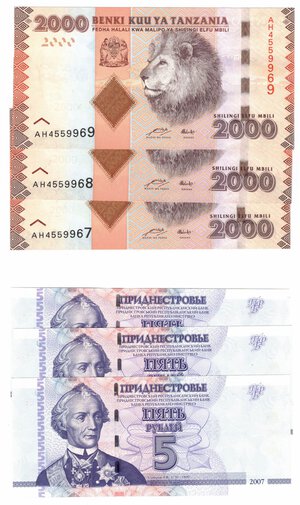 obverse: Banconote. Lotto di 9 pezzi. Transistria, Mozambico, Tanzania, Venezuela. 