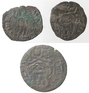 obverse: Lotto 3 monete. Ancona. Gregorio XIII. 1572-1585. Quattrino, Macerata. Quattrino e Gubbio. Quattrino. Ae. 