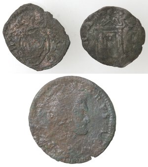 reverse: Lotto 3 monete. Ancona. Gregorio XIII. 1572-1585. Quattrino, Macerata. Quattrino e Gubbio. Quattrino. Ae. 
