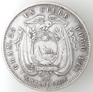 reverse: Ecuador. Repubblica. Sucre 1888. Ag. Zecca di Santiago del Cile. 