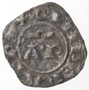 reverse: Brindisi. Enrico VI e Costanza d Altavilla. 1194-1197. Denaro con AP e omega. Mi. 