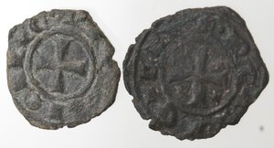 obverse: Brindisi. Messina. Lotto di 2 monete. Manfredi. 1258-1266. Denaro con A. Sp. 193. Denaro. Sp. 196. Mi. 