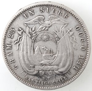 reverse: Ecuador. Repubblica. Sucre 1889. Ag. 