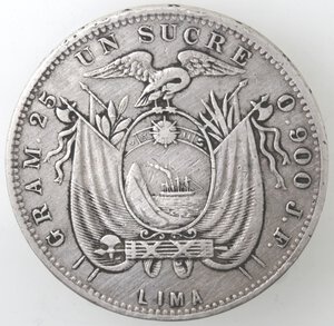 reverse: Ecuador. Repubblica. Sucre 1897. Ag. Zecca di Lima. 
