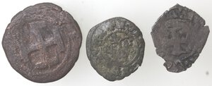 reverse: Napoli. Lotto di 3 monete. 2 denari gherardini di Carlo II e 1 sestino di Giovanna con il figlio Carlo. Mi. 