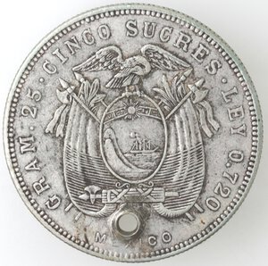 reverse: Ecuador. Repubblica. 5 Sucres 1944. Ag. Zecca di Citta del Messico. 