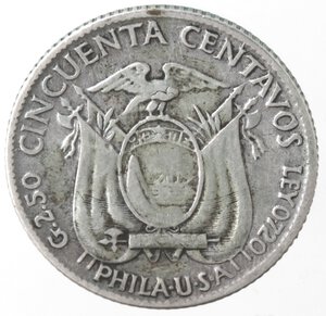 reverse: Ecuador. Repubblica. 50 Centavos 1928. Ag. Zecca di Philadelfia. 