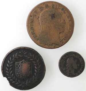 obverse: Napoli. Lotto di 3 monete. Ferdinando IV. 1759-1799. 5 tornesi 1798, 8 Tornesi 1797 e 4 Cavalli 1790. Ae. 