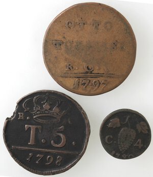 reverse: Napoli. Lotto di 3 monete. Ferdinando IV. 1759-1799. 5 tornesi 1798, 8 Tornesi 1797 e 4 Cavalli 1790. Ae. 