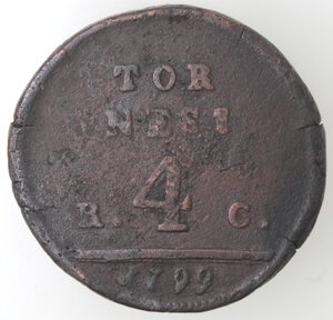 reverse: Napoli. Ferdinando IV, II periodo 1799-1803. 4 tornesi 1799. Ae. 