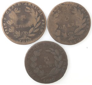reverse: Napoli. Lotto di 3 monete. Diversi per segni di punteggiatura. Gioacchino Murat. 1808-1815. 3 Grana 1810. Ae. 