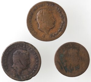 obverse: Napoli. Ferdinando II. 1830-1859. Lotto di tre monete, due da 1 Tornese e 1 a Mezzo Tornese. Ae. 