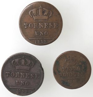 reverse: Napoli. Ferdinando II. 1830-1859. Lotto di tre monete, due da 1 Tornese e 1 a Mezzo Tornese. Ae. 