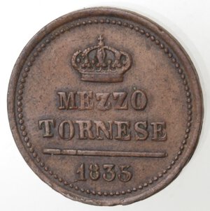reverse: Napoli. Ferdinando II. 1830-1859. Mezzo Tornese 1835. 5 ribattuto su 3. Ae. 