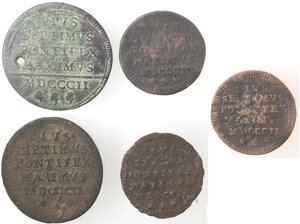 reverse: Roma. Pio VII. 1800-1823. Lotto di 5 monete. Ae. 