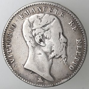 obverse: Vittorio Emanuele II. Re Eletto. 1859-1861. 2 lire 1860 Firenze. Ag. 