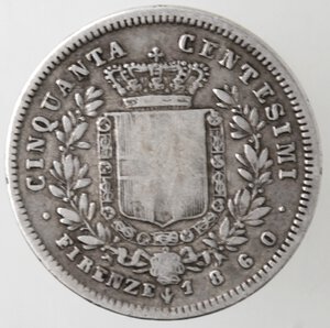 reverse: Vittorio Emanuele II. Re Eletto. 1859-1861. 50 Centesimi 1860 Firenze. Ag. 