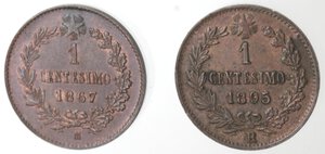 reverse: Casa Savoia. Lotto di 2 monete. 1 Centesimo 1867 e 1 Centesimo 1895. Ae.