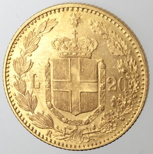 reverse: Umberto I. 1878-1900. 20 Lire 1891. Au.