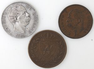 obverse: Casa Savoia. Lotto di 3 monete. 2 Lire 1887, 5 Centesimi 1896 e 5 Centesimi 1826. Ae-Ag. 