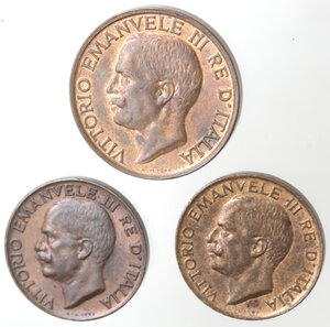 obverse: Vittorio Emanuele III. 1900-1943. Lotto di 3 monete. 10 Centesimi Ape 1921. 5 Centesimi Spiga 1922 e 1925. Ae. 