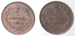 reverse: Vittorio Emanuele III. 1900-1943. Lotto di 2 monete. 1 Centesimo Valore 1904 e 1905. Ae. 