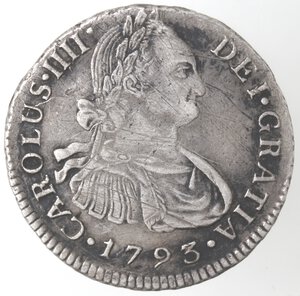 obverse: Perù. Lima. Carlo IIII. 1788-1808. 2 Reales 1793 I J. Ag. 