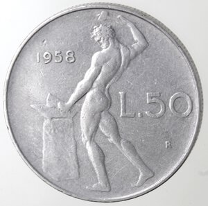 reverse: Repubblica Italiana. 50 Lire 1958. Ac. 