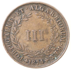 reverse: Portogallo. Luis I. 1861-1889. 3 Reis 1844. Ae. 