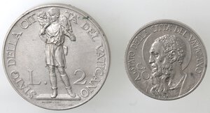 reverse: Vaticano. Roma. Pio XI. 1929-1938. Lotto 2 Lire 1934 e 20 Centesimi 1934. Ni. 