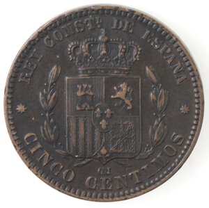 reverse: Spagna. Alfonso XII. 1875-1885. 5 Centimos 1879. Ae. 