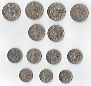 obverse: Vaticano. Pio XI. 1929-1938. Lotto di 13 monete in Nichel. 2 lire, 1 Lira, 50 Centesimi, 20 Centesimi. Anni diversi. 
