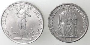 reverse: Vaticano. Roma. Pio XII. 1939-1958. Lotto 1 Lira 1942 e 2 Lire 1941. Ac. 