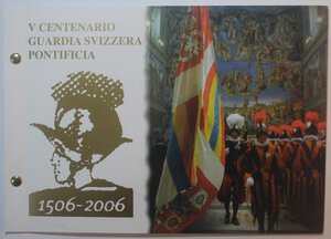 obverse: Vaticano. Roma. Benedetto XVI. 2005-2013. Joseph Aloisius Ratzinger. 2 Euro 2006 con francobolli commemorativi del 500° anniversario della Guardia Svizzera