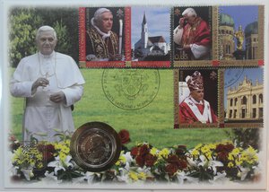 reverse: Vaticano. Roma. Benedetto XVI. 2005-2013. Joseph Aloisius Ratzinger. 2 Euro 2007 con francobolli commemorativi dell 80° Genetliaco del Papa. 