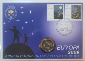 reverse: Vaticano. Roma. Benedetto XVI. 2005-2013. Joseph Aloisius Ratzinger. 2 Euro 2009 con francobolli commemorativi del Anno Internazionale dell Astronomia. 