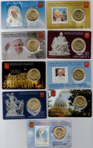 obverse: Vaticano. Lotto di Coin Card dal 2010 al 2014 in Blister di Zecca. 9 Pezzi. 