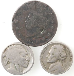 obverse: Lotto di 3 monete. USA. Centesimo 1820. 2 pezzi da 5 centesimi. Ae-NI. 