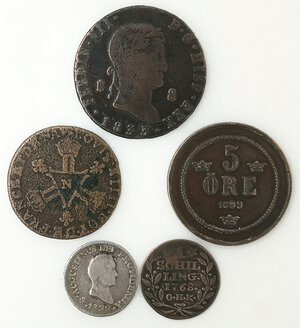 obverse: Monete Estere. Lotto di 5 monete di cui 2 in argento. Da Notare un 1/2 Real Messicano dell Impero di Iturbide e un 6 Deniers di Luigi XIV. 