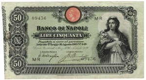 obverse: Banconote. Banco di Napoli. 50 Lire Industrie. D.M. 15-07-1896. 