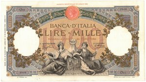 obverse: Banconote. Regno D Italia. Vittorio Emanuele III. 1.000 Lire Regine del Mare. (Fascio). D.M. 21 Marzo 1934. 
