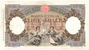 obverse: Banconote. Regno D Italia. Vittorio Emanuele III. 1.000 Lire Regine del Mare. (Fascio). 